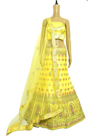 Yellow embroidered Lehenga choli with embellished dupatta