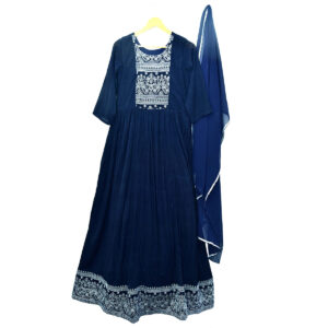 Blue Georgette embroidered ethnic gown with dupatta
