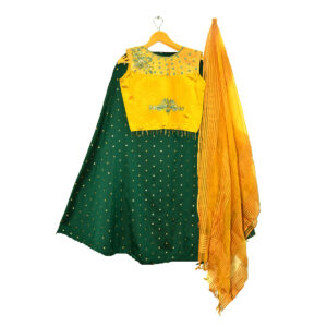 Green & Yellow embellished full stitched Lehenga & blouse with embellished dupatta