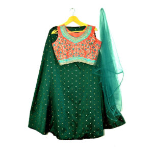 Green & pink embellished full stitched Lehenga & blouse with embellished dupatta