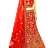 Red embroidered Lehenga choli with embellished dupatta