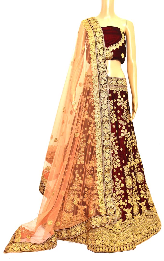Buy Campaign Trends Maroon Velvet White Stone Work Lehenga Choli With Peach  Net With Velvet Border and White Stone Work Dupatta-251-Maroon Online In  India At Discounted Prices