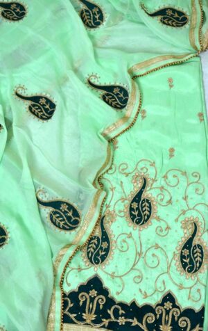 Women Green embroidered Gotta Patti Work dress material with embroidered Gotta Patti work dupatta