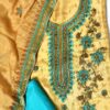 Women Beige & blue embroidered dress material with embellished dupatta has taping border