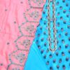 Women Blue & pink embroidered dress material with embellished dupatta