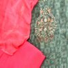 Women Grey & hot pink embroidered dress material with dupatta