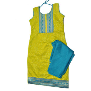 Women Yellow & blue embroidered kurta with palazzo