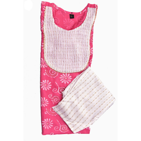 Women pink & white printed kurta with palazzo