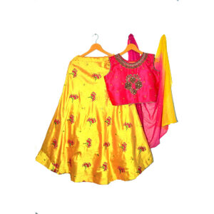 Yellow & pink embellished full stitched Lehenga & blouse with embellished dupatta