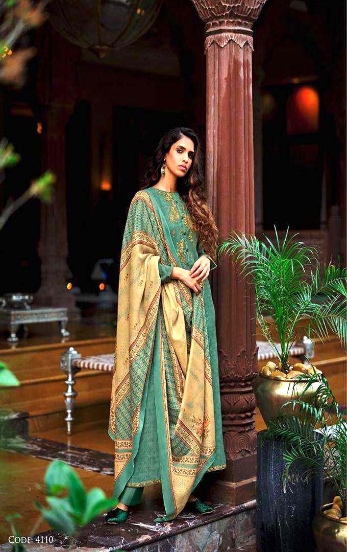 Buy Green Pashmina Printed Unstitched Dress Material - Lovely Wedding Mall
