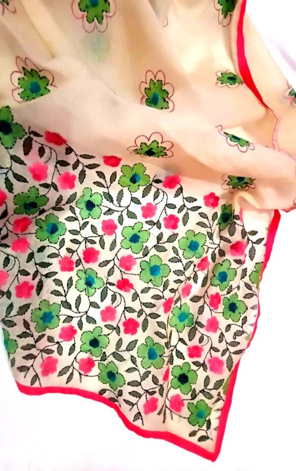 Women Pink & Green hand Work embroidered dress material with dupatta