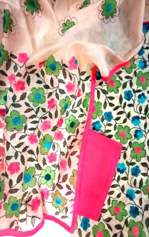 Women Pink & Green hand Work embroidered dress material with dupatta