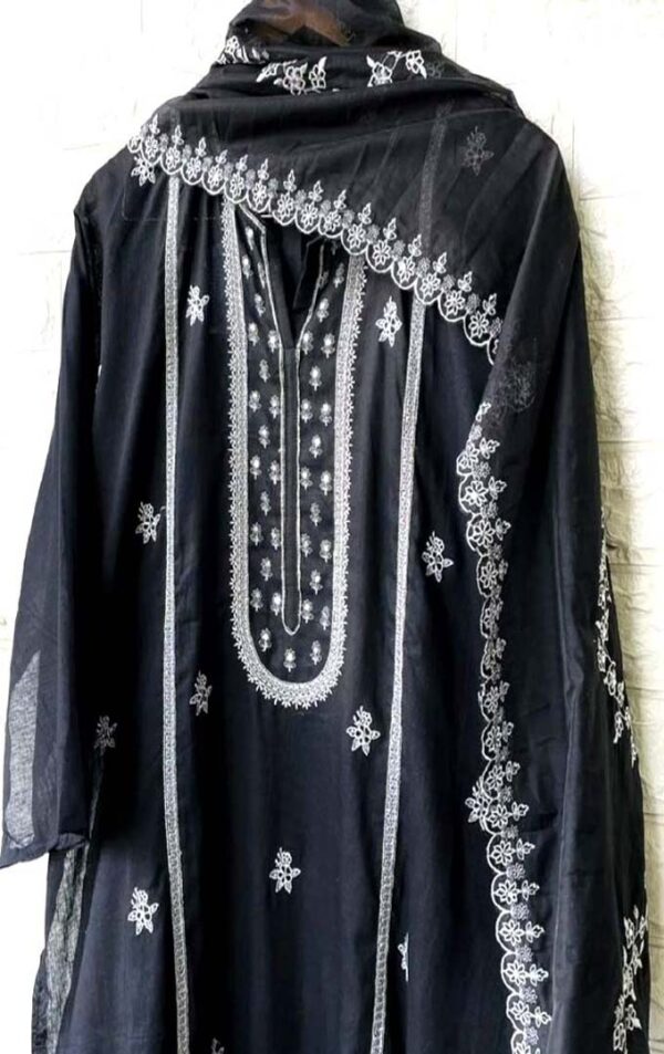 Women Black coloured embroidered dress material with dupatta