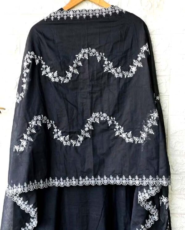 Women Black coloured embroidered dress material with dupatta