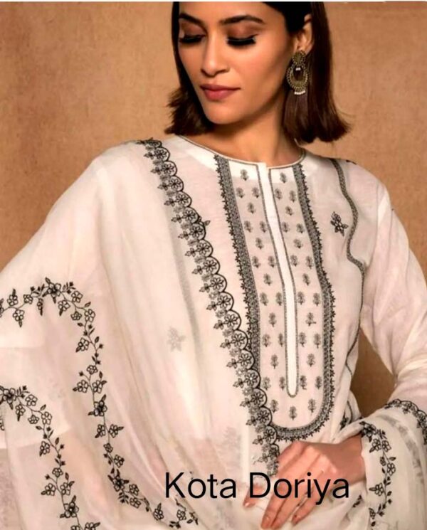 Women White coloured embroidered dress material with dupatta