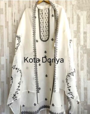 Women White coloured embroidered dress material with dupatta