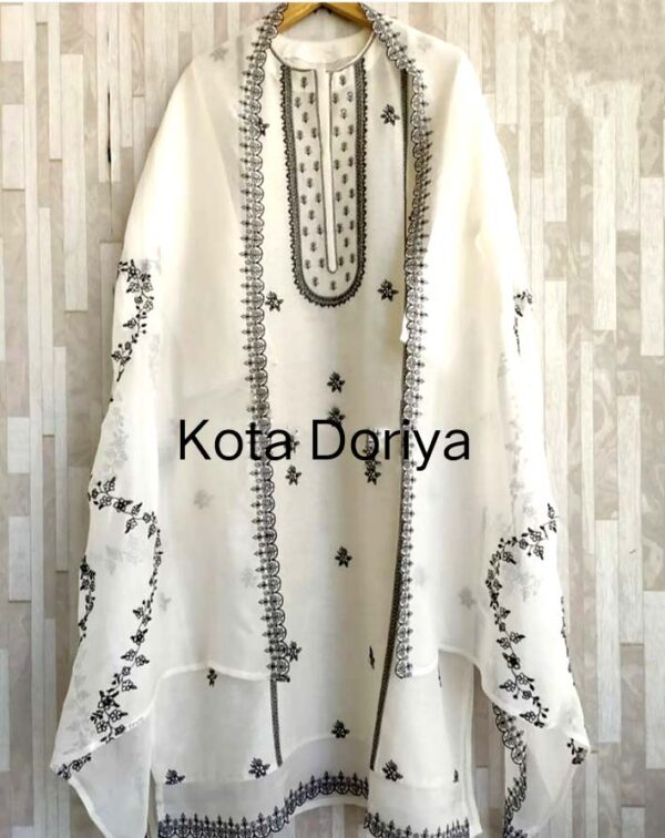 Women White coloured embroidered dress material with dupatta