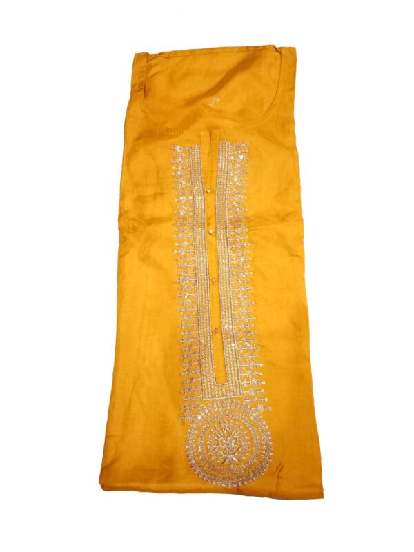 Women Yellow & Blue coloured embellished dress material with dupatta