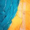 Women Yellow & Blue coloured embellished dress material with dupatta