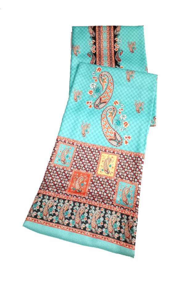 Women Light blue coloured embellished Pashmina dress material with Velvet Stole