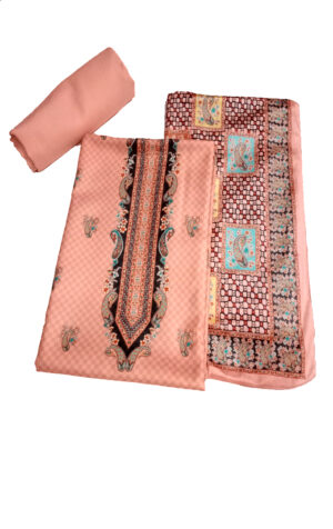Women Peach coloured embellished Pashmina dress material with Velvet Stole