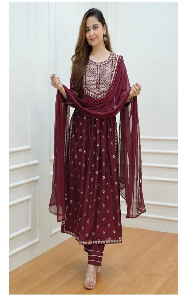 Maroon printed Naira Cut kurta set