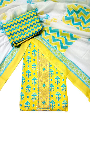 Women Yellow & Blue dress material with dupatta