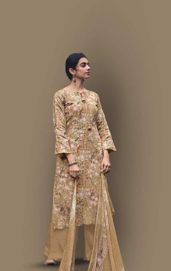 Women floral printed dress material with pure dupatta (Beige)