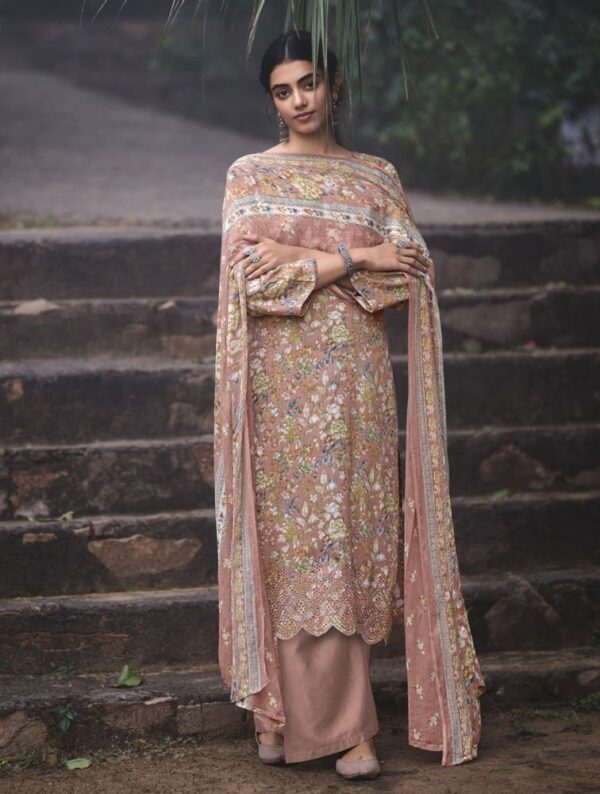 Women floral printed dress material with pure dupatta (Beige)