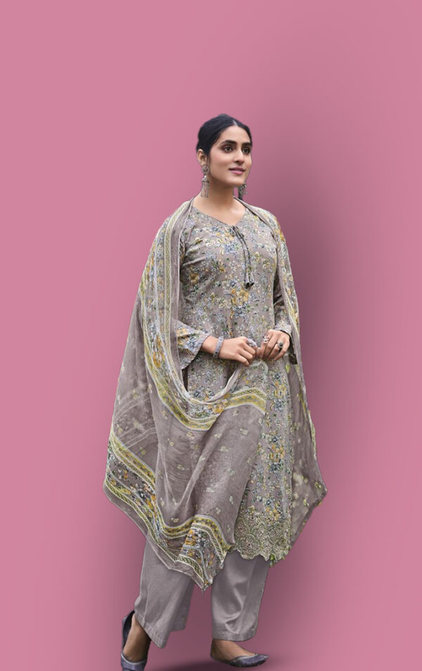 Women floral printed dress material with pure dupatta (Grey)