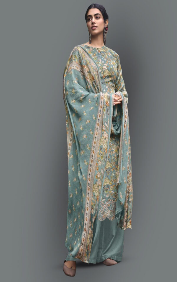 Women floral printed dress material with pure dupatta (Sky Blue)