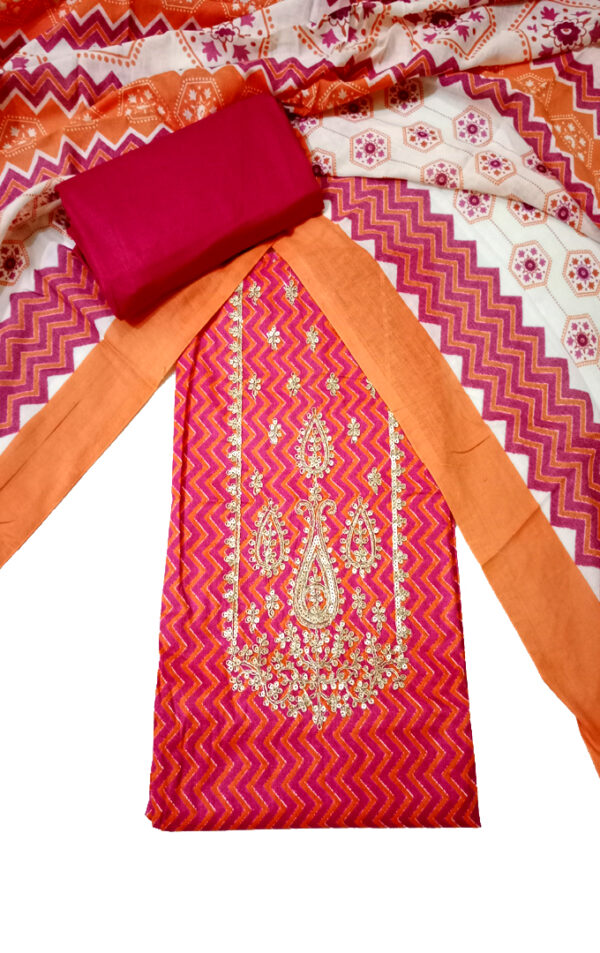 Women printed dress material with dupatta (Magenta)