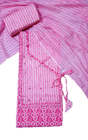 Women Cotton dress material with cotton dupatta (Pink)