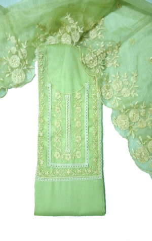 Women Cotton dress material with embellished dupatta (Green)