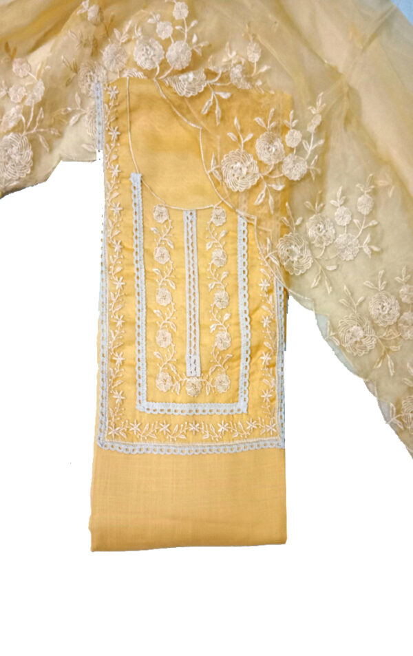 Women Cotton dress material with embellished dupatta (Yellow)