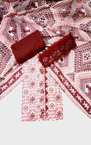 Women Maroon & Pink embellished Pakistani dress material with cotton dupatta